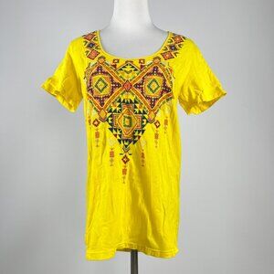 NWOT Johnny Was Embroidered Yellow Cotton Short Sleeves T-shirt Size S
